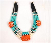 Hopi oyster, coral and Choker turquoise necklace
