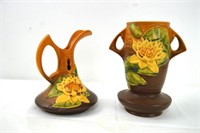 Roseville "Water Lily" pitcher and vase - brown