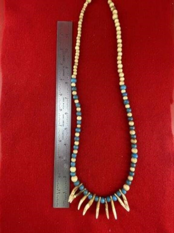 Coyote Tooth Trade Bead Necklace     Indian Artifa