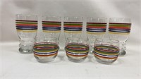 8 Libbey Rainbow Bright Striped Drinking Glasses