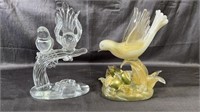 Large Murano Art Glass Birds, SIgned Art Glass