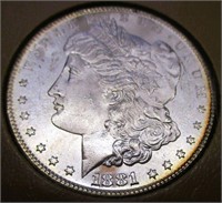 1881S Morgan Silver Dollar BU/MS60+ Rainbow Toning