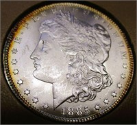 1885P Morgan Silver Dollar BU/MS-60+ Rainbow Toned