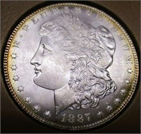 1887P Morgan Silver Dollar BU/MS60+ Rainbow Toning