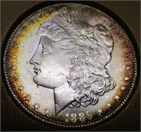 1889P Morgan Silver Dollar BU/MS60+ Rainbow Toning