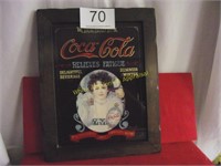 Wood Framed Glass Coca Cola Sign