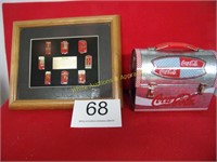 Coca Cola Lunch Box / Wood Framed Machines / Pins?