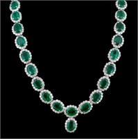 14K Gold 41.47ct Emerald & 10.92ct Diamond Necklac