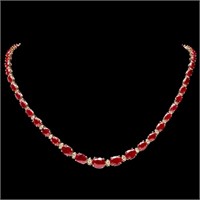 14k Gold 30.00ct Ruby & 1.50ct Diamond Necklace