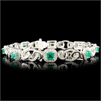 14K Gold 2.20ct Emerald & 1.50ctw Diamond Bracelet