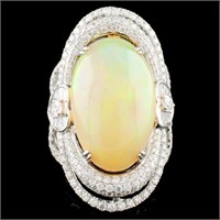 18K Gold 14.30ct Opal & 3.02ctw Diamond Ring