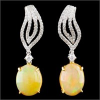 18K Gold 4.97ct Opal & 0.51ctw Diamond Earrings