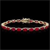 `14k Gold 12.00ct Ruby & 0.50ct Diamond Bracelet