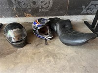 Helmets and motorcycle seat