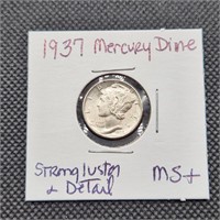1937 MERCURY SILVER DIMES MS+