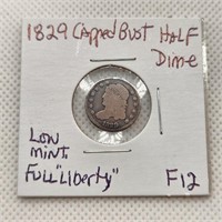 1829 CAPPED BUST SILVER HALF DIME F+