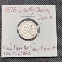 1878 LIBERTY SEATED SILVER DIME VF+