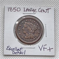 1850 LARGE CENT VF+ EXCELLENT DETAIL
