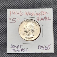 1946-S SILVER WASHINGTON QUARTER MS65