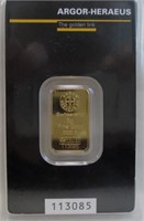 ARGO-HERAEUS 999.9 FINE GOLD 5 gram BAR