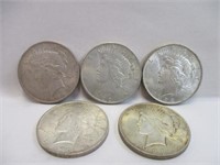 LOT OF 5 SILVER PEACE DOLLARS