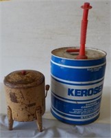 Metal kerosene can and miniature washer.
