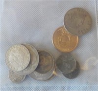 Assortment of foreign coins and American