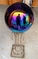 10 inch gazing ball on 16 inch wrought iron stand