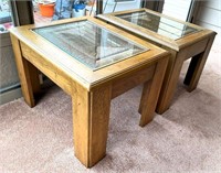 oak / glass end tables- like NEW