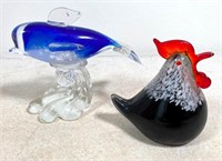 art glass rooster & dolphin