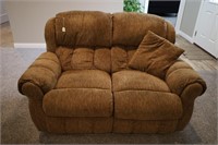 LANE UPHOLSTERED LOVE SEAT WITH DUAL RECLINERS
