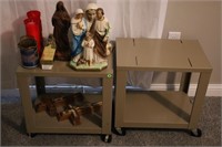LOT OF 2 STEEL ROLL AROUND STANDS WITH RELIGIOUS