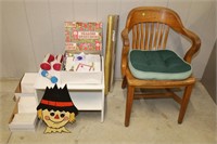 WOODEN CHAIR, CRAFT ITEMS, WRAPPING PAPER,