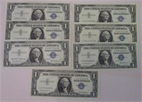 LOT OF 7 $1 1957 SILVER CERTIFICATES HIGH GRADE