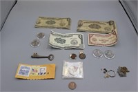 14 PC Currency, Stamp and Chain Lot