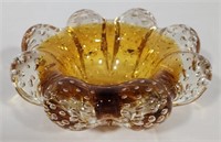 Mid Century Modern Handblown Amber Art Glass Bowl