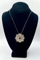 Sterling Necklace w/ Sunbrust Brooch Pendant