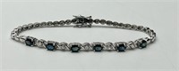 Sapphire & Crystal Stone Sterling Bracelet