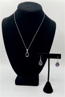 Sterling Amethyst Necklace and Earring Set