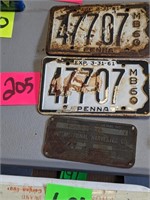 1961 Pennsylvania Boat License Plates & IH Tag