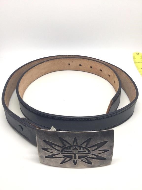 Native American belt buckle and leather belt