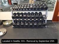 LOT, DUMBBELL RACK W/DUMBBELLS TO INCLUDE: (2) 5