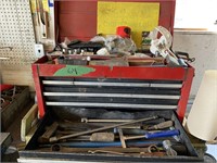 Red and black tool chest with contents