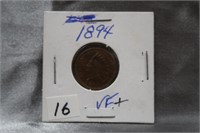 SCARCE DATE 1894 INDIAN CENT VF+