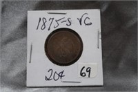 SCARCE TYPE COIN 1875S 20¢ PIECE VG