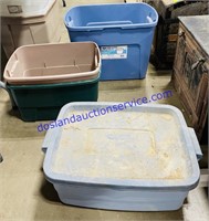 Totes Without Lids (3) and Roughneck 10 Gallon