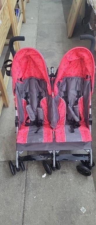 Double Stroller, Red & Grey *Used, needs spot