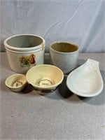 Stoneware and pottery pots and chip/dip bowls
