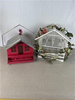 Metal birdhouse and birdcage
