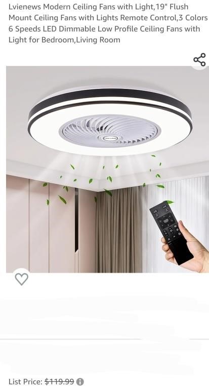 Lvienews Modern Ceiling Fans with Light,19" Flush